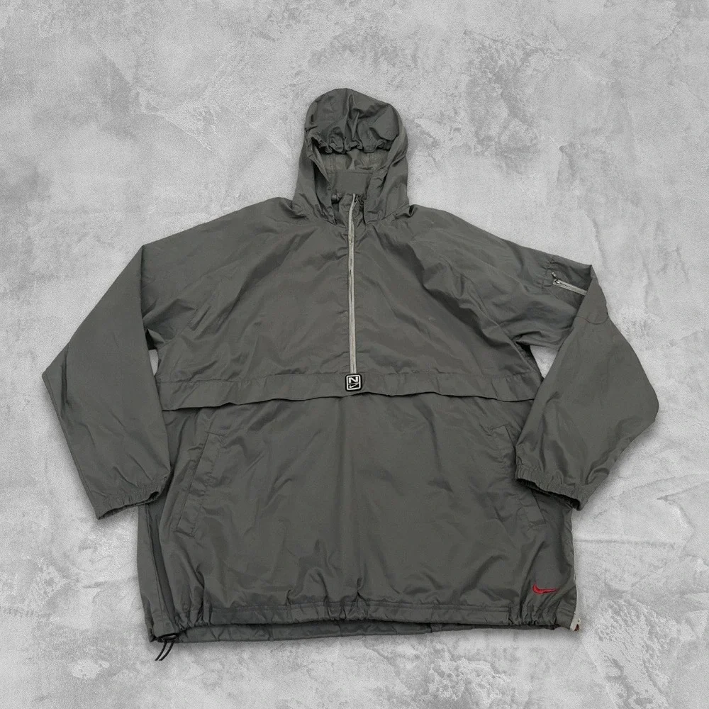 Vintage Y2K Nike Anorak 1/2 Zip Windbreaker Hoodie XXL Gray Center Swoosh